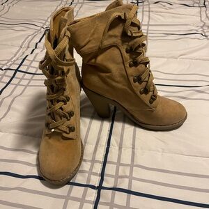 Traffic Camel Lace-Up Heeled Boots